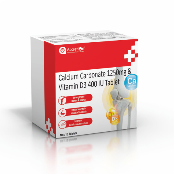 Calcium Carbonate 1250 mg & Vitamin D3 400 IU Tablet